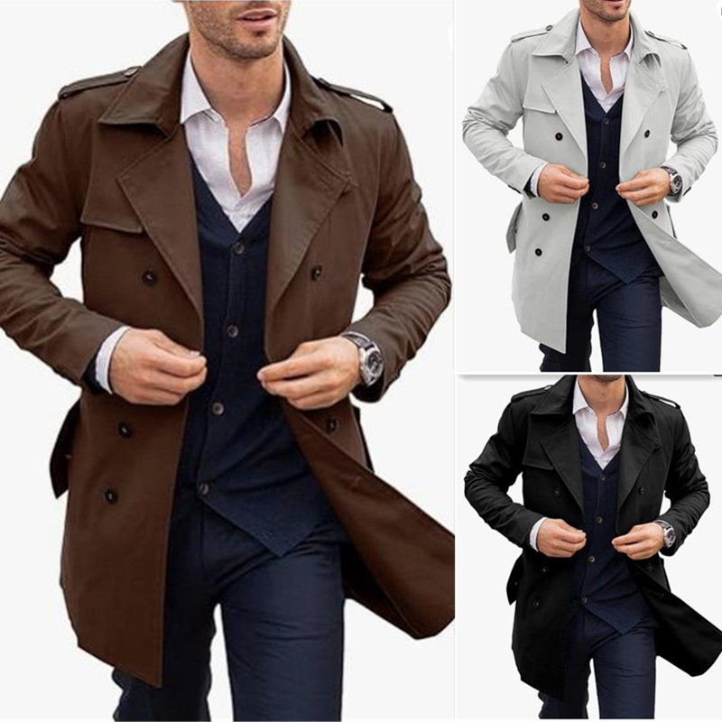 Down Jacket Packable - Solid Trench Men Double Breasted Jackets
