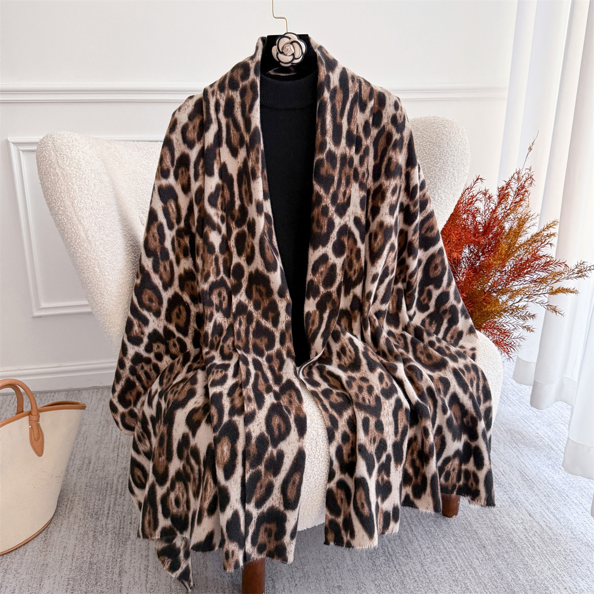 Cashmere Pashmina Wrap - Winter Warm Women Scarf Leopard Pattern