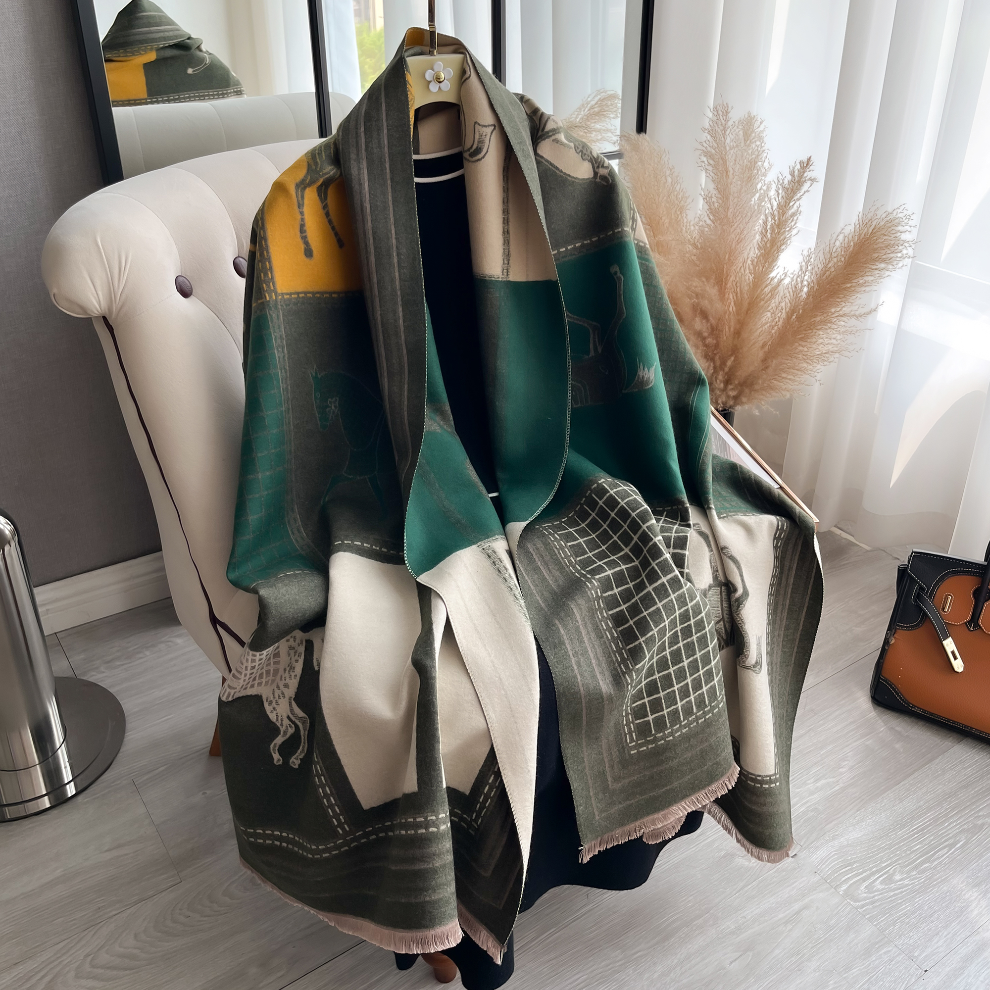 Cashmere Pashmina Wrap - Brand Horse Print Scarf pashmina Cashmere