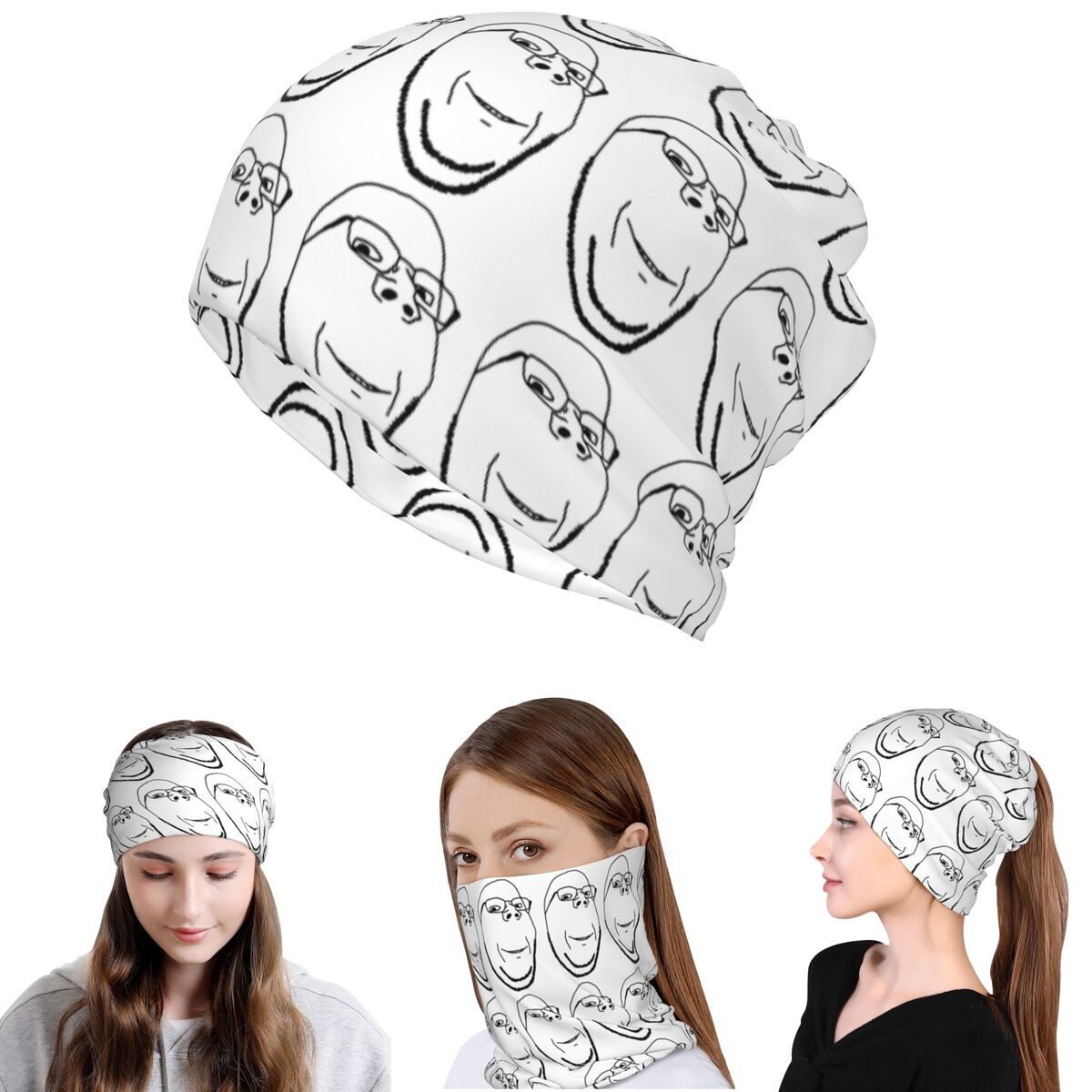 Knit Beanie Hat Warm - Smiling Wholesome Wojak Soyjak Bandana Neck