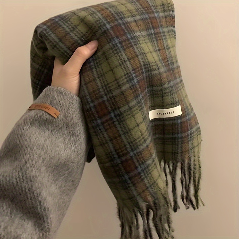 Vintage Green Plaid Tassel Sca - Cashmere Pashmina Wrap 리뷰 및 가격