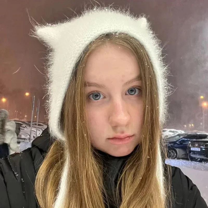 Fluffy Cat Ear Knit Hats Women - Knit Beanie Hat Warm 리뷰 및 가격