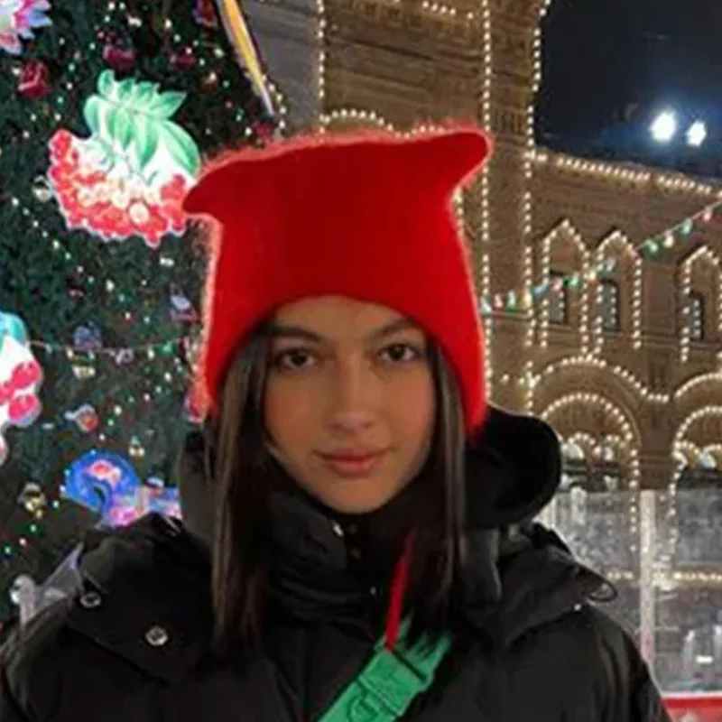 Fluffy Cat Ear Knit Hats Women - Knit Beanie Hat Warm 리뷰 및 가격