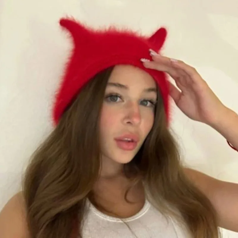 Fluffy Cat Ear Knit Hats Women - Knit Beanie Hat Warm 리뷰 및 가격