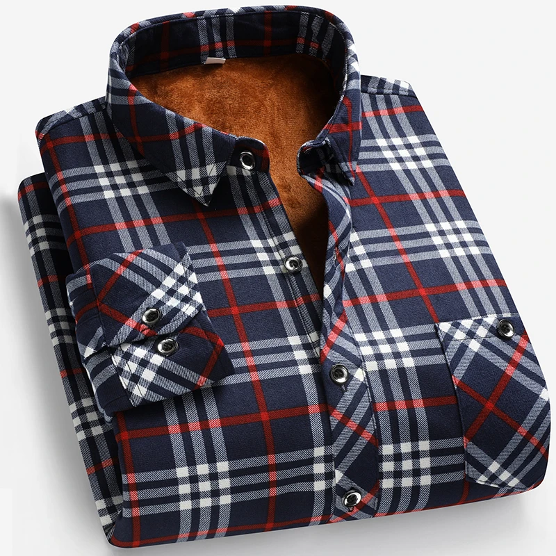 Autumn and Winter Men's Fleece - Flannel Shirt Lined 리뷰 및 가격
