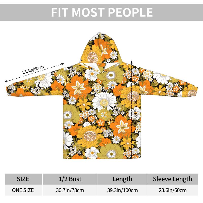 Hippie Flower Floral Retro Bla - Sherpa Hoodie Fleece 리뷰 및 가격