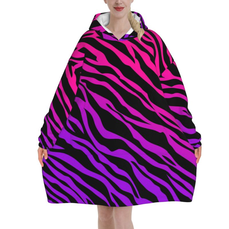Zebra Stripe Print Wearable Bl - Sherpa Hoodie Fleece 리뷰 및 가격