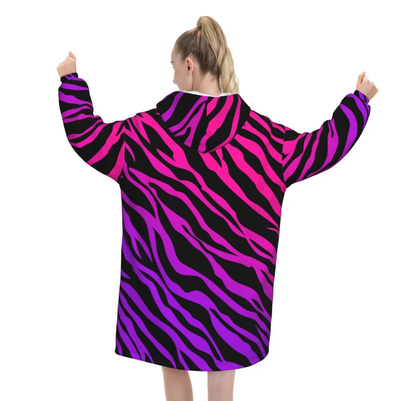 Zebra Stripe Print Wearable Bl - Sherpa Hoodie Fleece 리뷰 및 가격