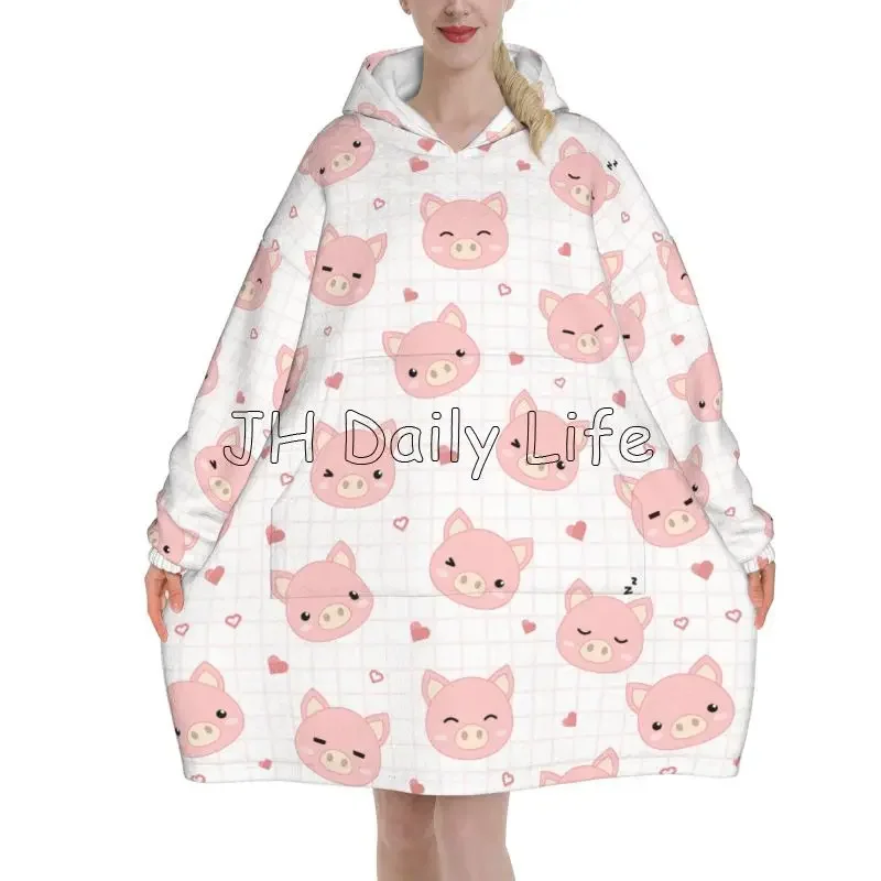 Cartoon Pigs Wearable Flannel  - Sherpa Hoodie Fleece 리뷰 및 가격