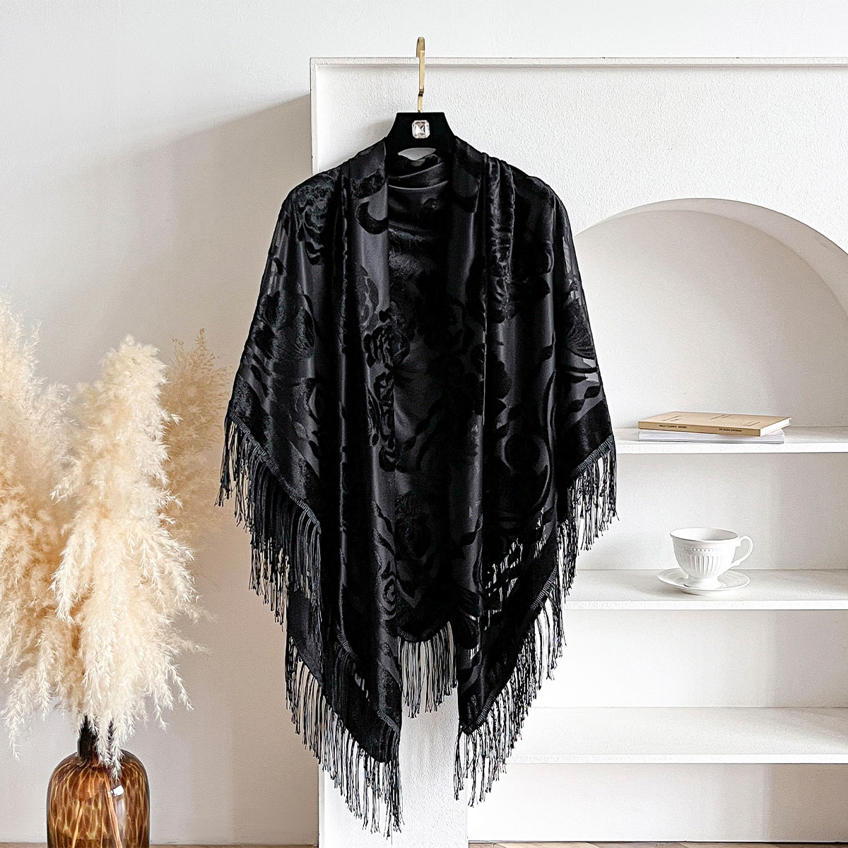 Retro Velvet Tassel Scarf Flor - Shawl Wrap Winter 리뷰 및 가격