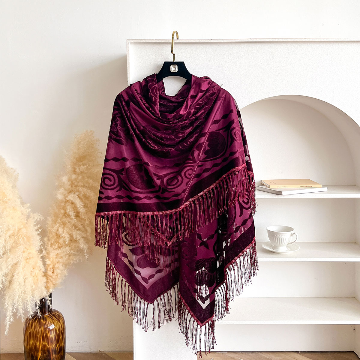Retro Velvet Tassel Scarf Flor - Shawl Wrap Winter 리뷰 및 가격